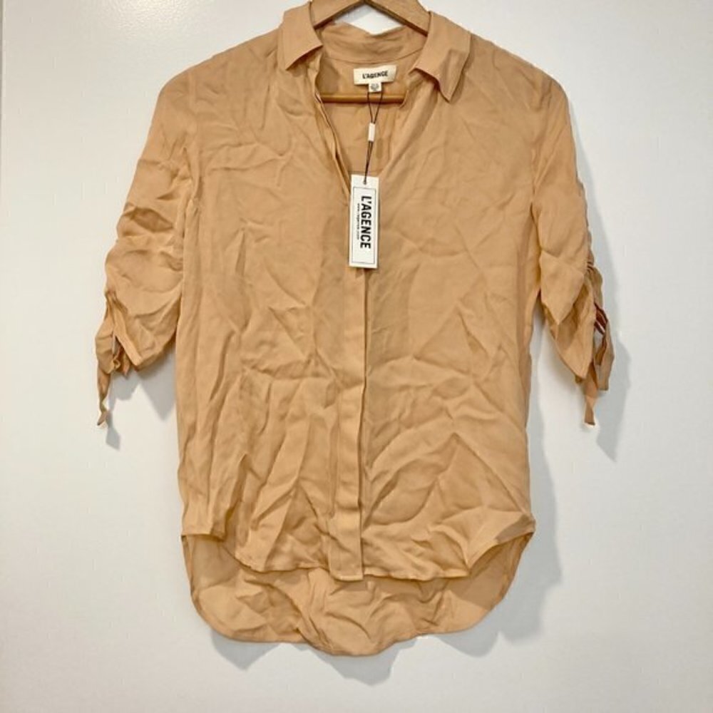 L'AGENCE Isa Shirred Sleeve Silk Blouse Size XS NWT - Picture 3 of 9